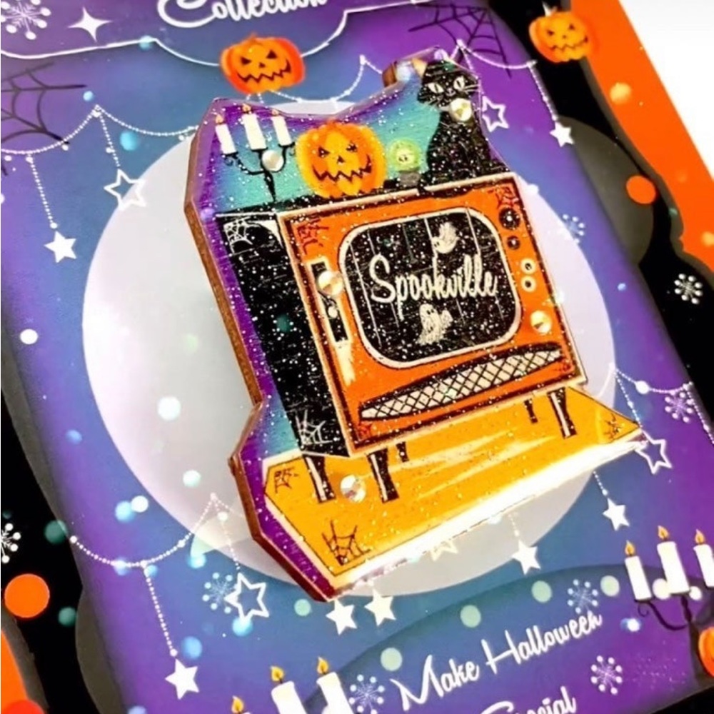 Spookville Retro TV Brooch by Rosie Rose Parker Meggie The Witch Collection